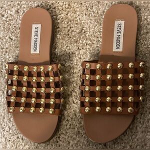 Steve Madden Brown Gold Embellished Sandals Slides Women's Sz 7